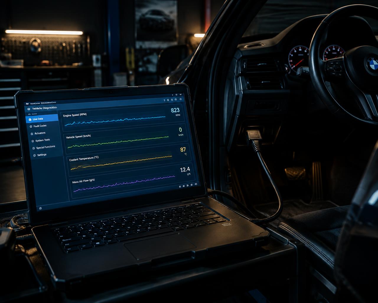 Laptop za dijagnostiku povezan sa vozilom